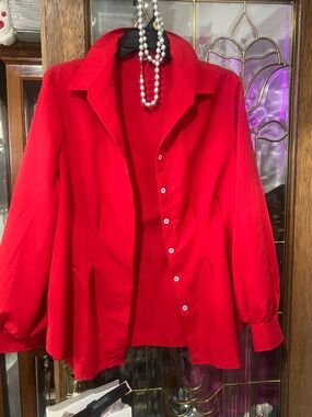 Red Button-Down Women's Shirt - Classic Collared Top 3x never worn